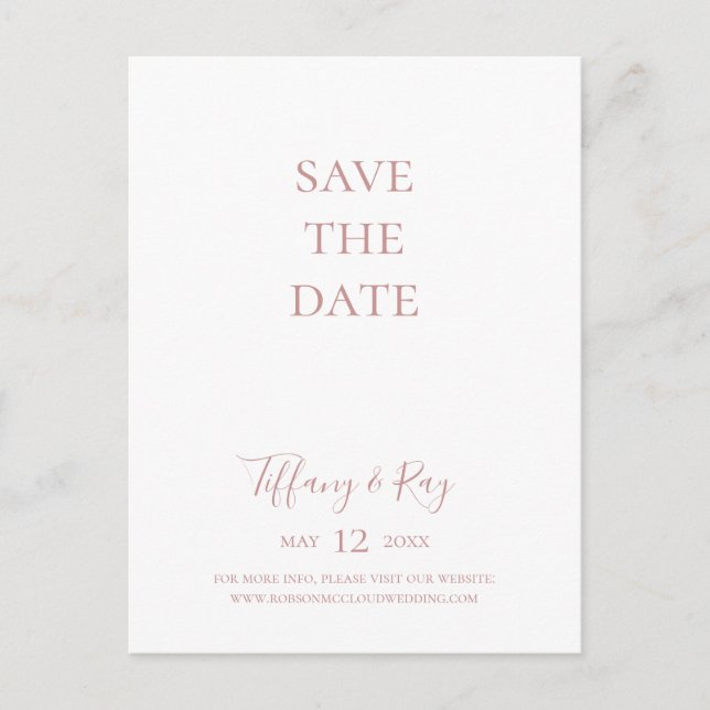 Simple Elegant Rose Gold Save The Date Postcard (Front)