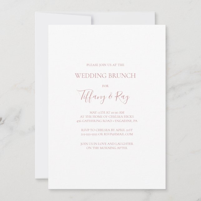 Simple Elegant Rose Gold Wedding Brunch Invitation (Front)