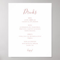 Simple Elegant Rose Gold Wedding Drinks Menu Sign