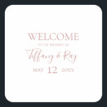 Simple Elegant Rose Gold Wedding Welcome Square Sticker<br><div class="desc">This simple elegant rose gold wedding welcome square sticker is perfect for your classic modern minimalist rose gold wedding. Design features classic vintage minimal chic contemporary blush gold font and delicate romantic formal calligraphy. It's excellent for spring, summer, fall, or winter luxury weddings. Keep it as is, or choose to...</div>