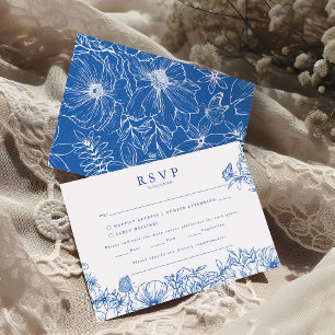 Simple Elegant Royal Blue Garden Wedding RSVP Enclosure Card