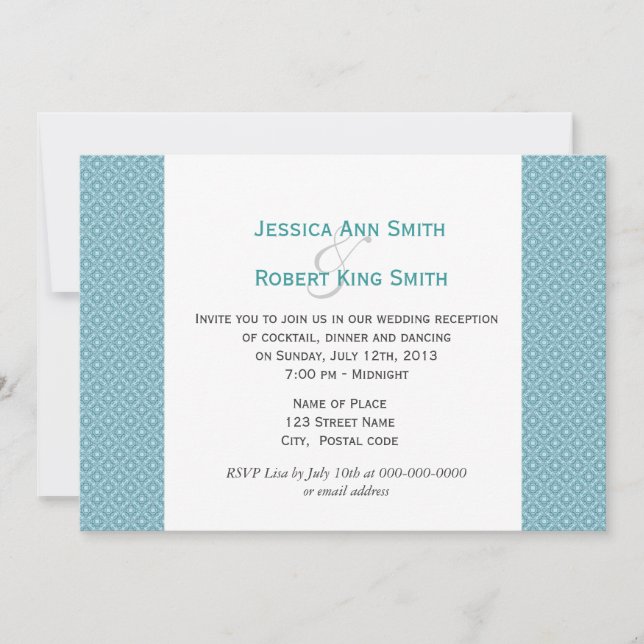 Simple, elegant royal blue wedding reception invitation (Front)