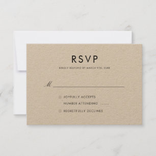 Simple Elegant Rustic Brown Kraft Wedding RSVP Card