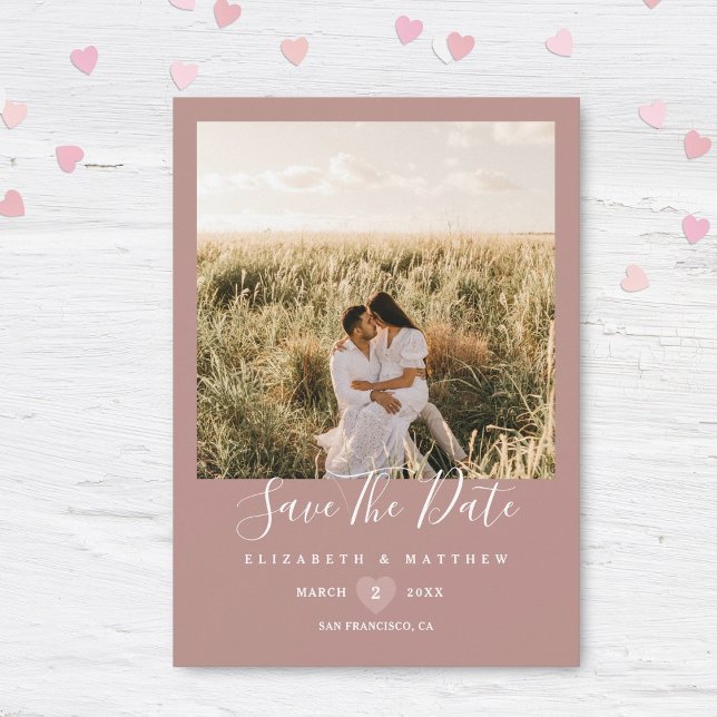 Simple Elegant Rustic Pink Couple Photo Wedding Save The Date (Creator Uploaded)