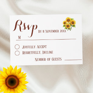 Simple Elegant Rustic Sunflower Wedding Rsvp  Card
