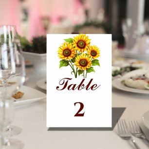 Simple Elegant Rustic Sunflower wedding Table Number