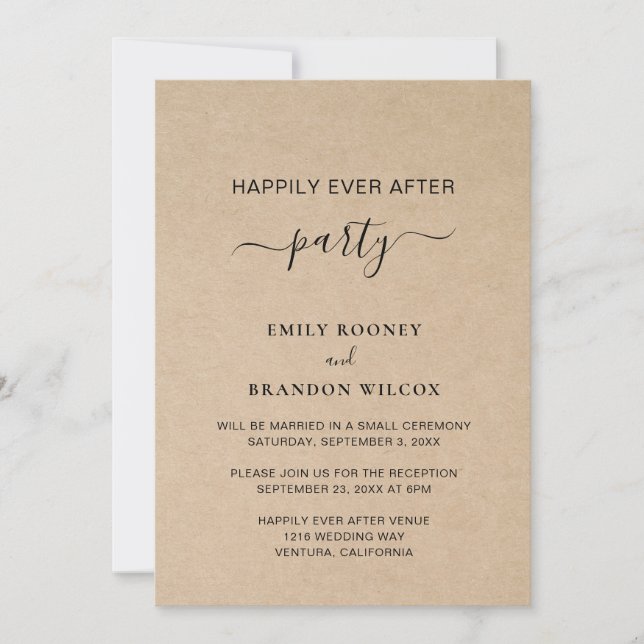 Simple Elegant Rustic Wedding Reception Invitation (Front)