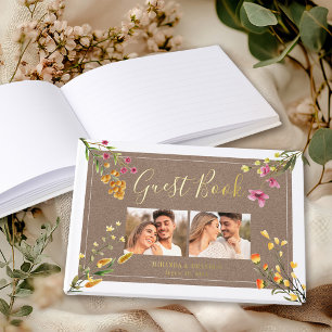 Simple Elegant Rustic Wildflowers Photo Wedding Guest Book