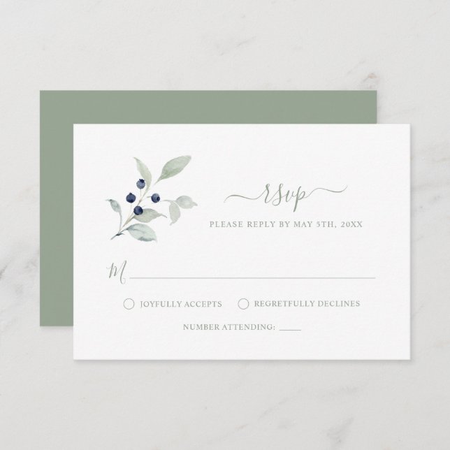 Simple Elegant Sage Botanical RSVP Card (Front/Back)
