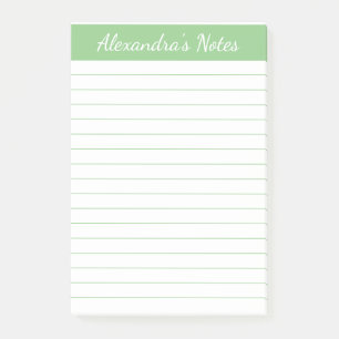 Simple Elegant Sage Chic Script Lined Personalised Post-it Notes
