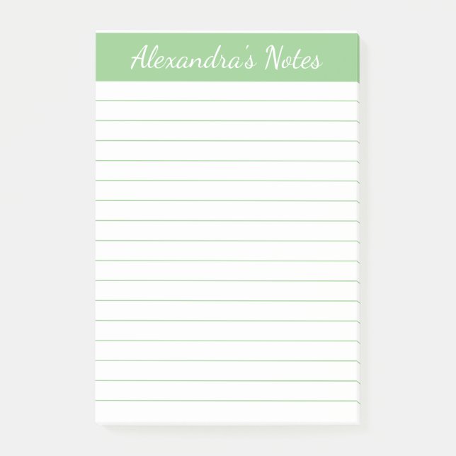 Simple Elegant Sage Chic Script Lined Personalised Post-it Notes (Front)