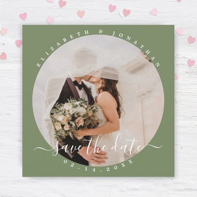 Simple Elegant Sage Green Couple Photo Wedding Save The Date (Creator Uploaded)