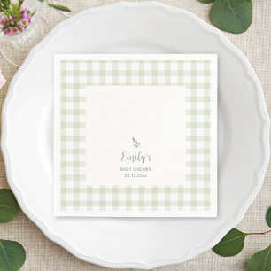 Simple Elegant Sage Green Gingham Baby Shower Napkin