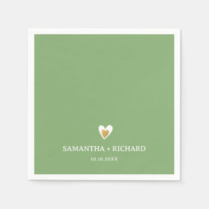 Simple Elegant Sage Green Gold Heart Wedding Napkin