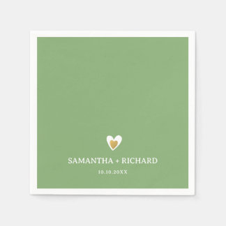 Simple Elegant Sage Green Gold Heart Wedding Napkin