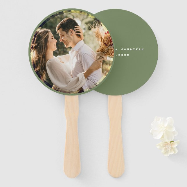 Simple Elegant Sage Green Greenery Wedding Photo Hand Fan (Front and Back)