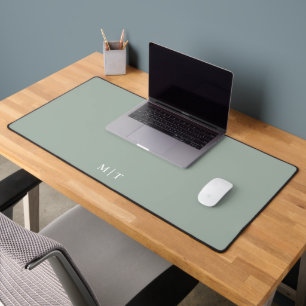 Simple Elegant Sage Green Monogram Initials Desk Mat