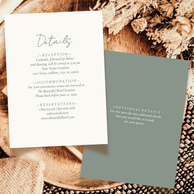 Simple Elegant Sage Green Neutral Wedding Detail Enclosure Card (Creator Uploaded)