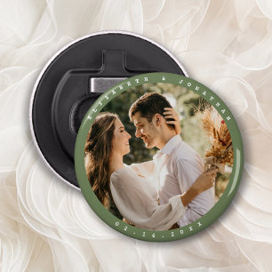 Simple Elegant Sage Green Photo Wedding Favour Bottle Opener