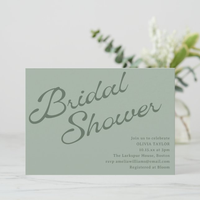 Simple Elegant Sage Green Script Bridal Shower Invitation (Standing Front)