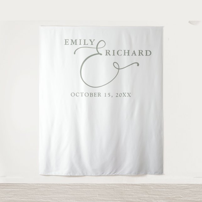 Simple Elegant Sage Green Wedding Photo Backdrop Tapestry (Front)