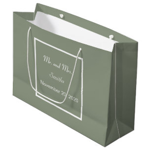 Simple Elegant Sage Green & White Wedding Large Large Gift Bag