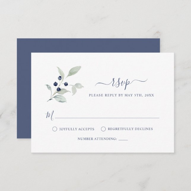 Simple Elegant Sage Navy Botanical Script Wedding Enclosure Card (Front/Back)
