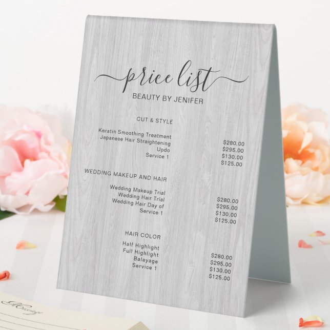 Simple Elegant Salon Price List Table Tent Sign (In SItu (Wedding))