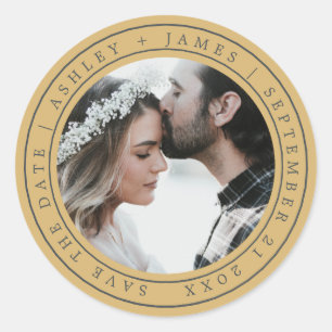 Simple Elegant Save the Date Wedding Photo Yellow  Classic Round Sticker