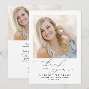 Simple Elegant Script 2 Photo Graduation Thank You Card