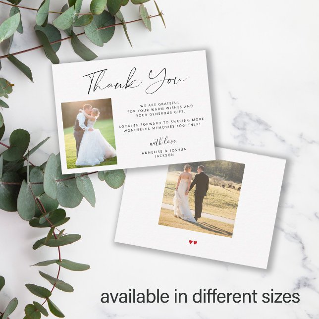 Simple elegant script 2 photos wedding thank you card (Creator Uploaded)