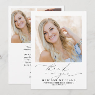 Simple Elegant Script 3 Photo Graduation Thank You Card
