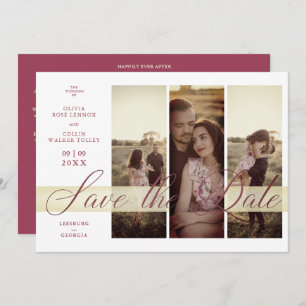 Simple Elegant Script 3 Photos Couple in Love Save The Date