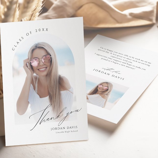 Simple Elegant Script Arch 2 Photo Graduation Thank You Card (Simple Elegant Script Arch 2 Photo Graduation Thank You Card)