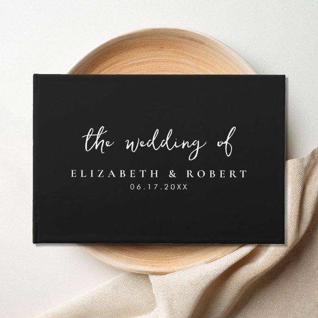 Simple Elegant Script Black and White Wedding Guest Book (Creator Uploaded)