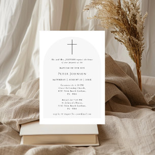 Simple Elegant Script Black & White Arch Baptism  Invitation