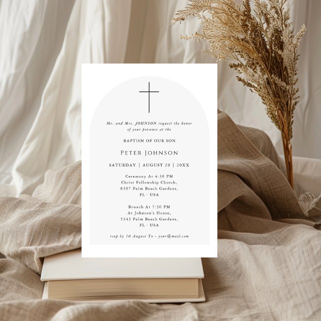 Simple Elegant Script Black & White Arch Baptism  Invitation (Creator Uploaded)