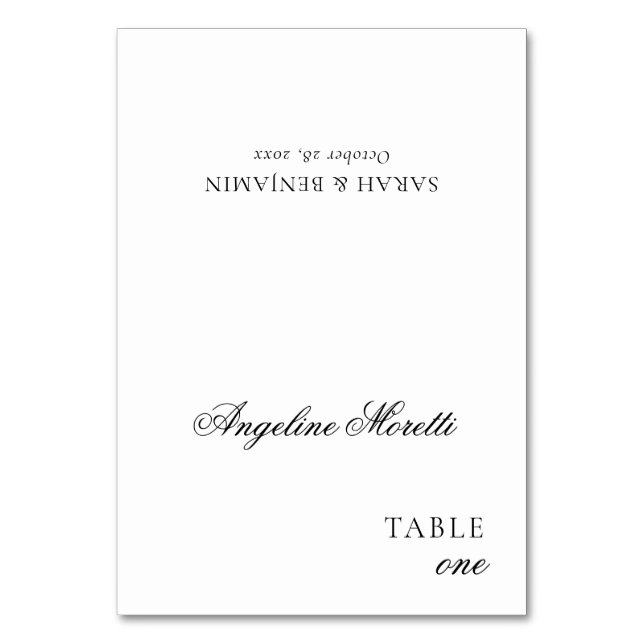 Simple Elegant Script Black & White Place Card (Front)