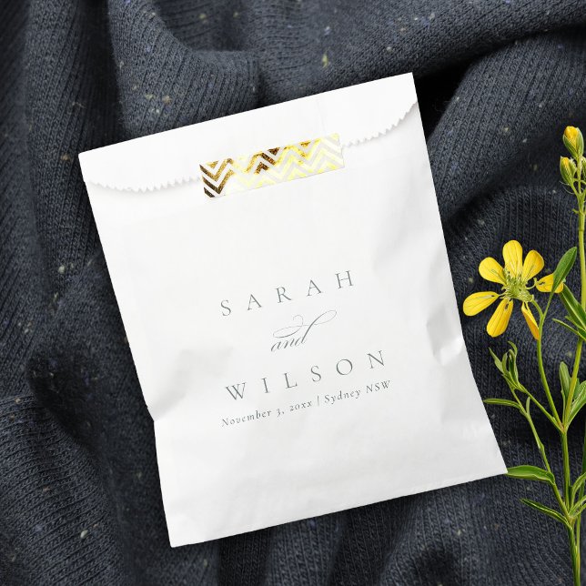 Simple Elegant Script Black & White Wedding Favour Bags (Creator Uploaded)