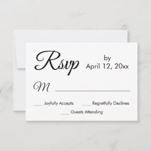 Simple Elegant Script, Black & White Wedding RSVP Card