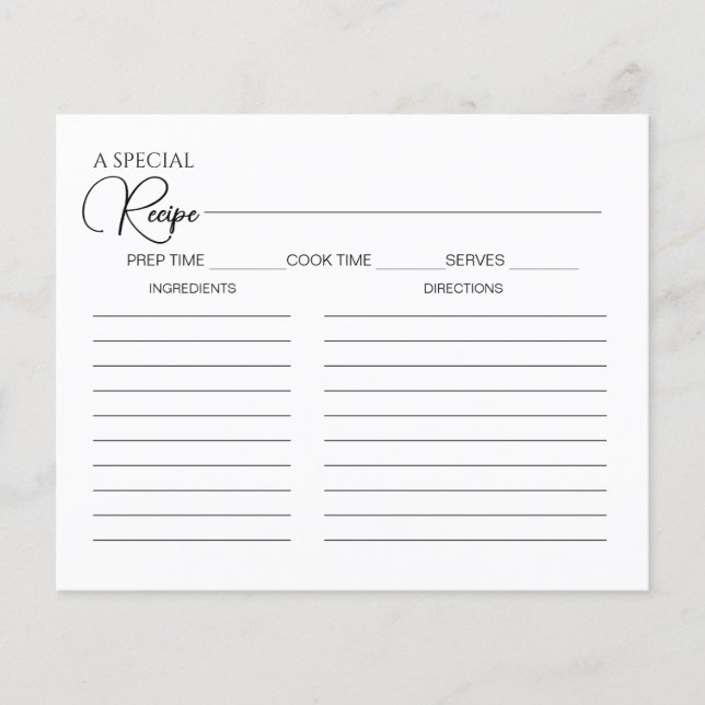 Simple Elegant Script Bridal Shower Recipe Card (Front)