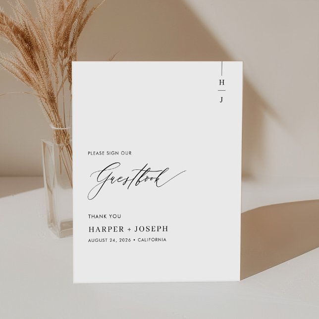 Simple Elegant Script Calligraphy Guest Book Pedestal Sign (Creator Uploaded)