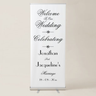 Simple Elegant Script Chic White Wedding Welcome Retractable Banner