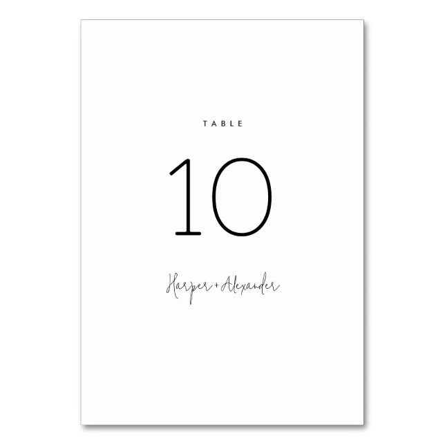 Simple Elegant Script Classic Black White Wedding Table Number (Front)