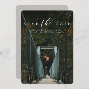 Simple elegant script classic one photo save the date