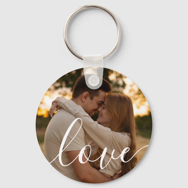 Simple Elegant Script Couple 2 Photos Key Ring (Front)