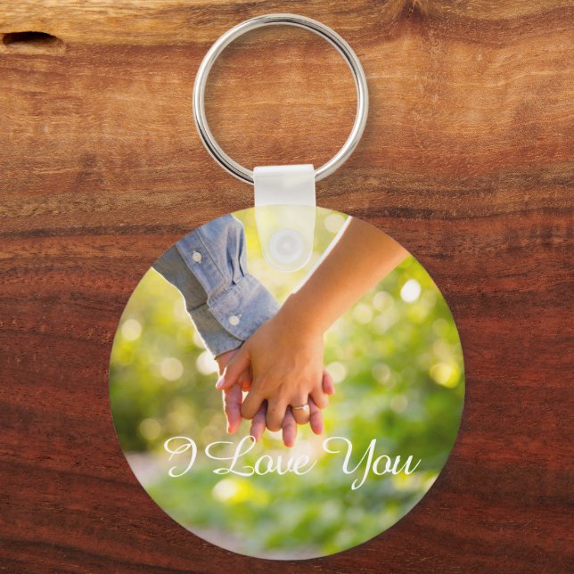 Simple Elegant Script Couple Photo Key Ring (Front)