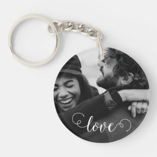 Simple Elegant Script Couple Photo Key Ring