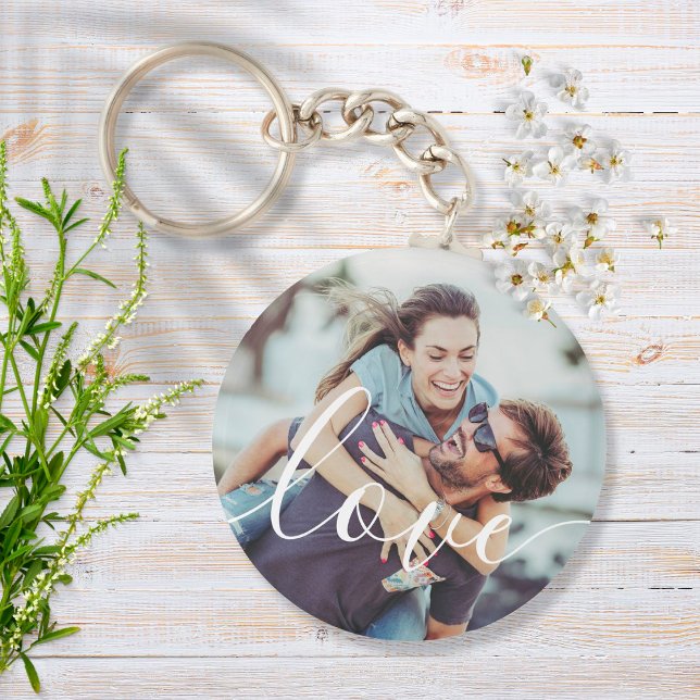 Simple Elegant Script Couple Photo Key Ring (Creator Uploaded)