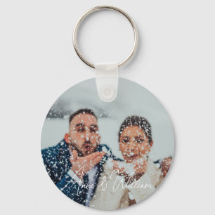 Simple Elegant Script Couple Photo Key Ring